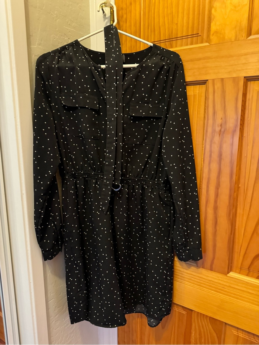 Mossimo Supply Co. Black Dress with White Polka Dots, Long Sleeve
